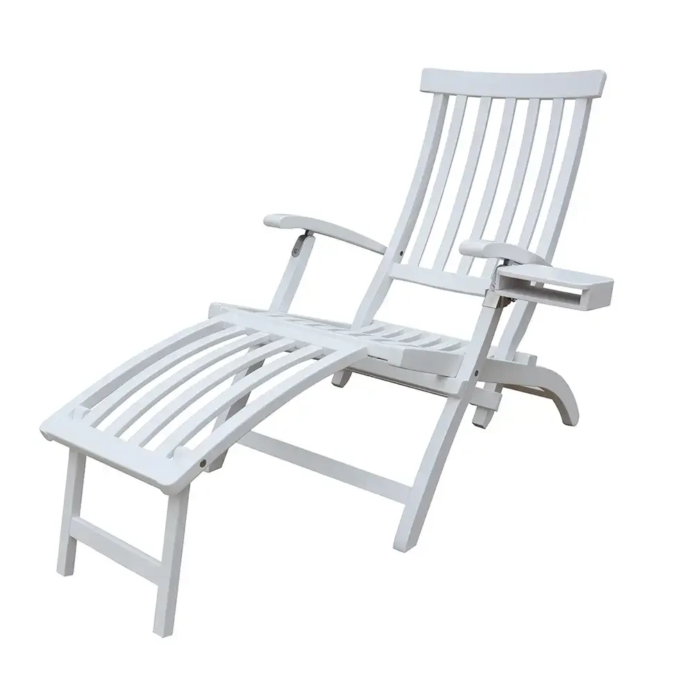 Lobby Deck Chair White incl. tray & rain cover