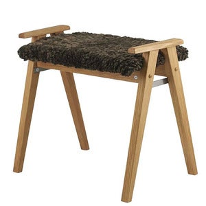 Alme Stool Lacquered Oak/Sheepskin brown