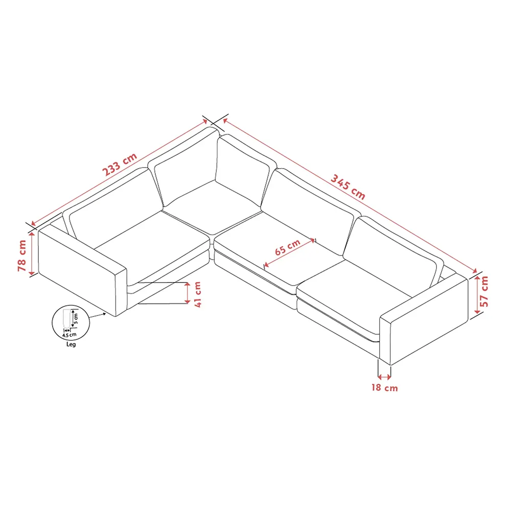 Duncan corner sofa 2+3-seater fabric Robin light grey