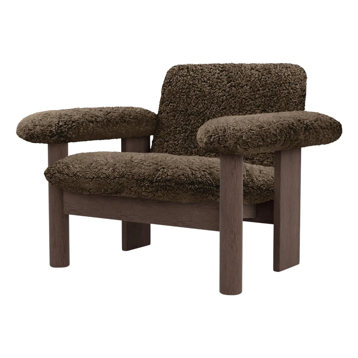 Brasilia Lounge Chair Low Back, Dark Stained Solid Oak, Sheepskin Nevotex Root