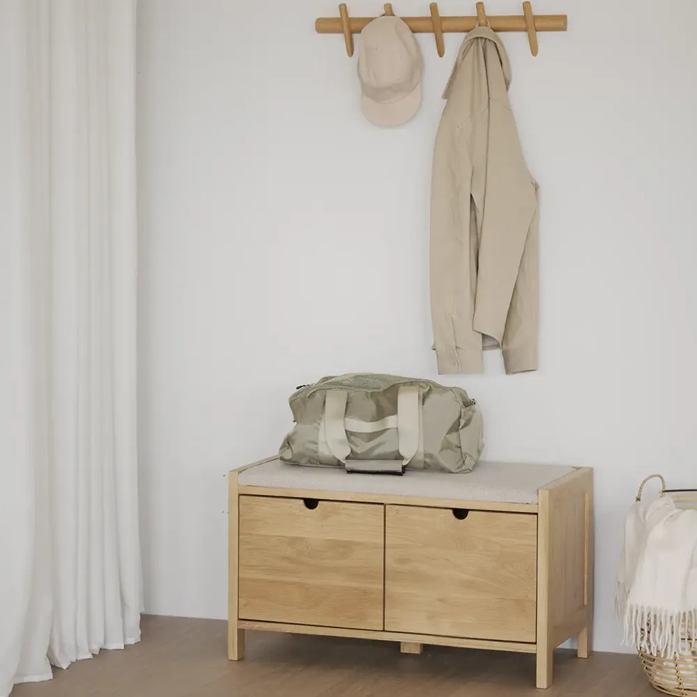 Hillmond storage bench 80 cm oak/beige fabric