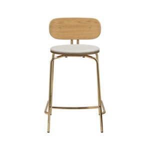 Curious Low Bar Stool Oak/Brass White Sands