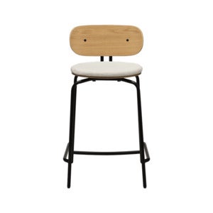 Curious Low Bar Stool Oak/Black Teddy White