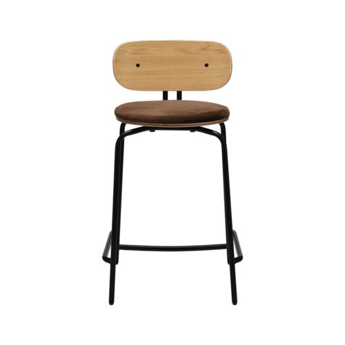 Curious Low Bar Stool Oak/Black Teddy Brown