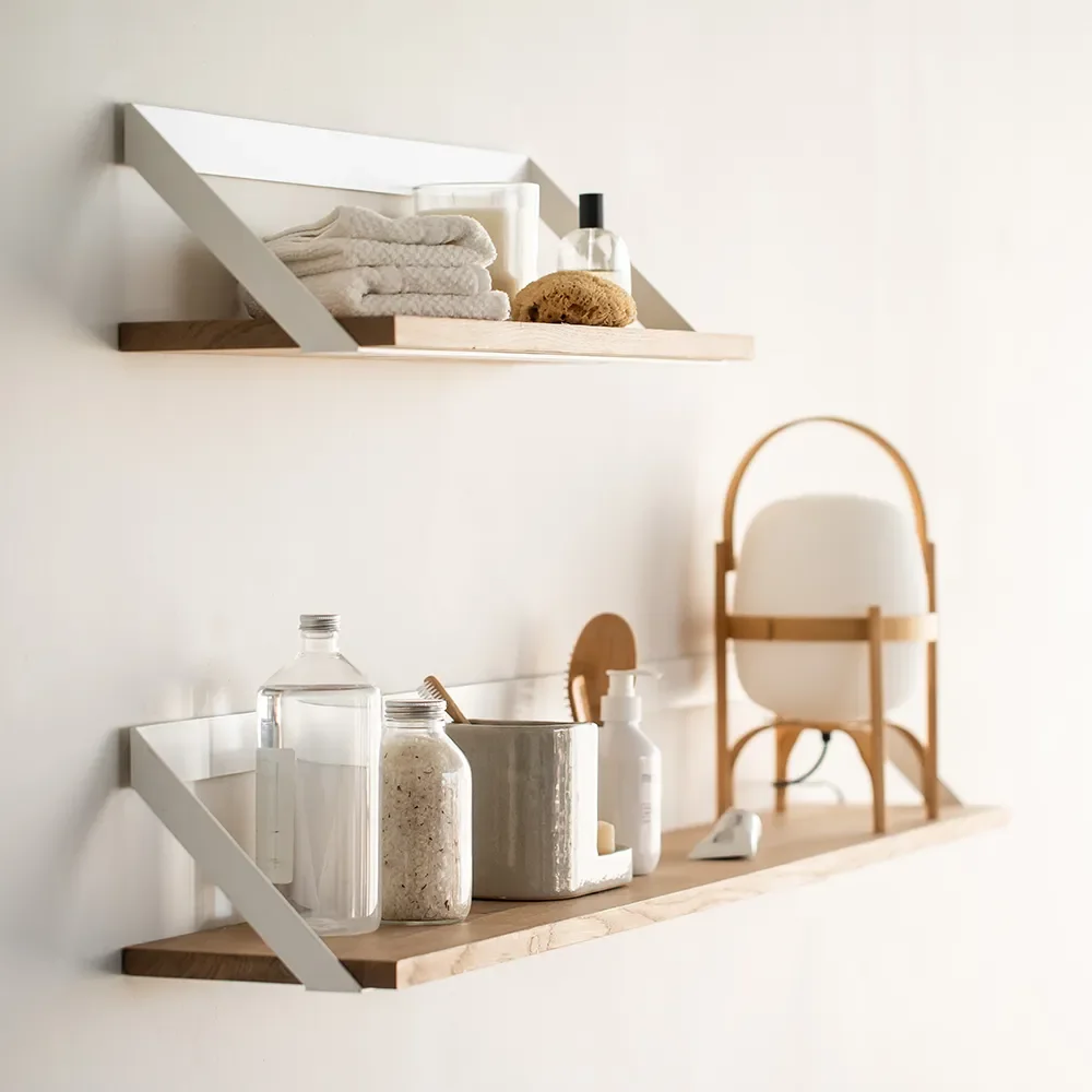 Ribbon Shelf 140x20 cm Oak/White metal