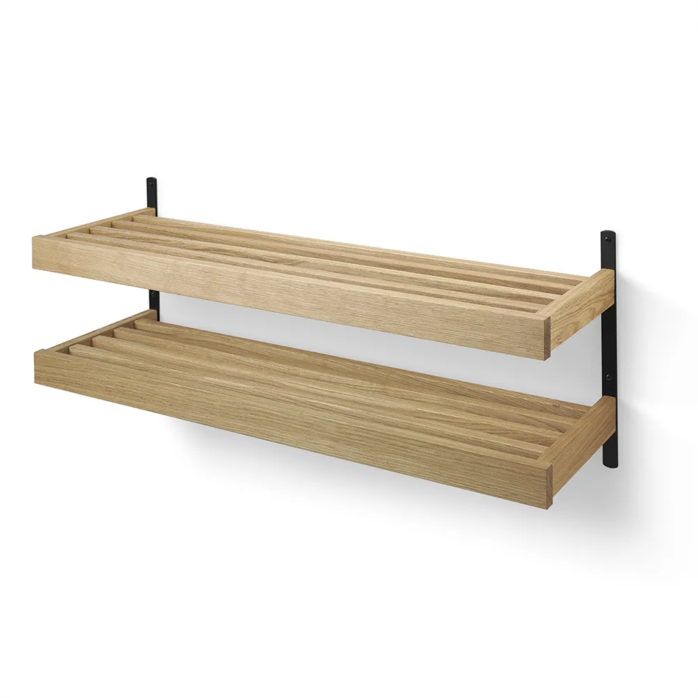 Nadja Shoe shelf 100 cm 2 level wall mounted Oiled Oak/Matt Black steel