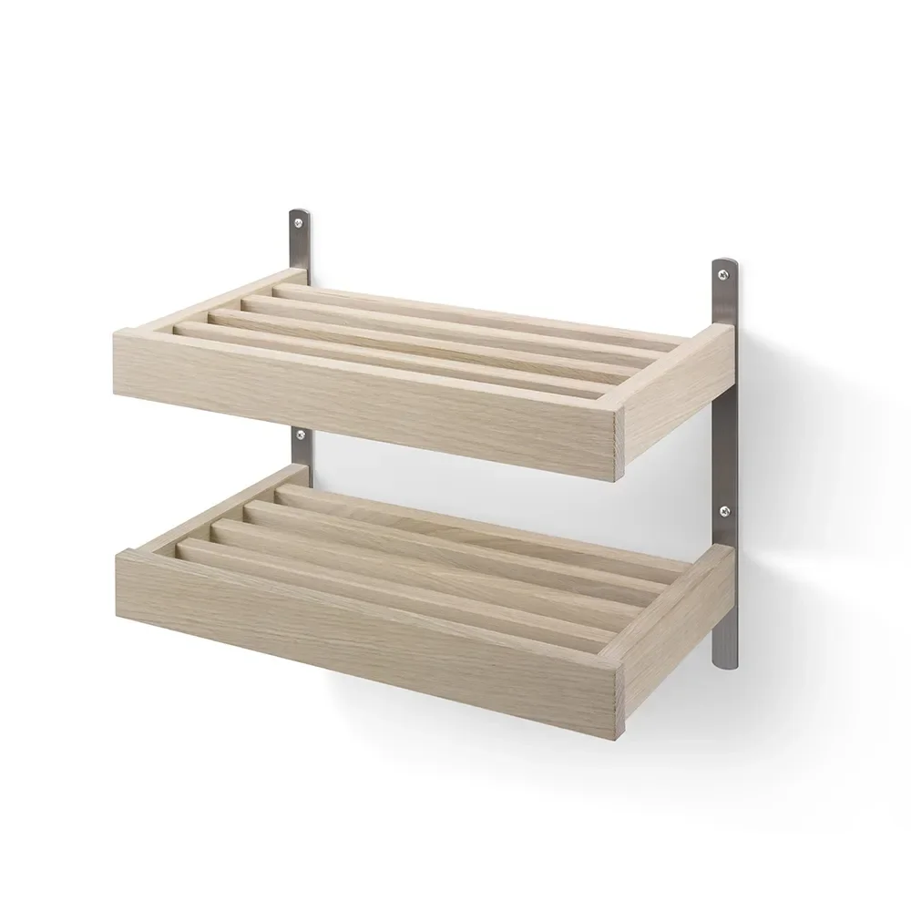 Nadja Shoe shelf 50 cm 2 level wall mounted White oiled Oak/Sanded steel