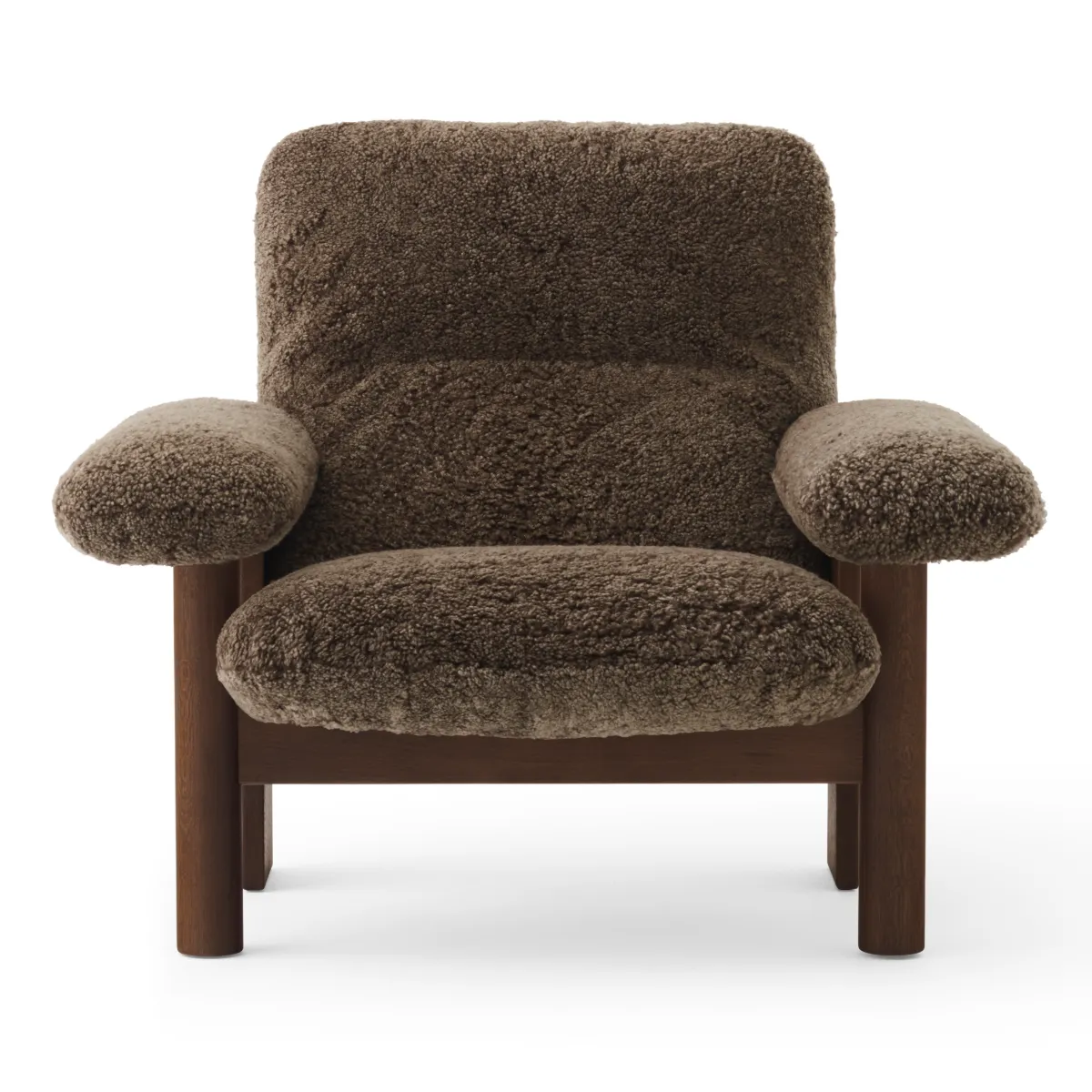 Brasilia Lounge Chair Fully Upholstered High Back Four-Leg Base Solid Walnut Sheepskin Nevotex Root