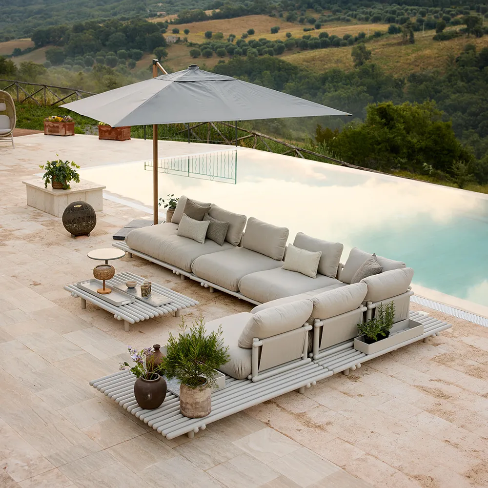 Sticks corner sofa Alu/desert sand