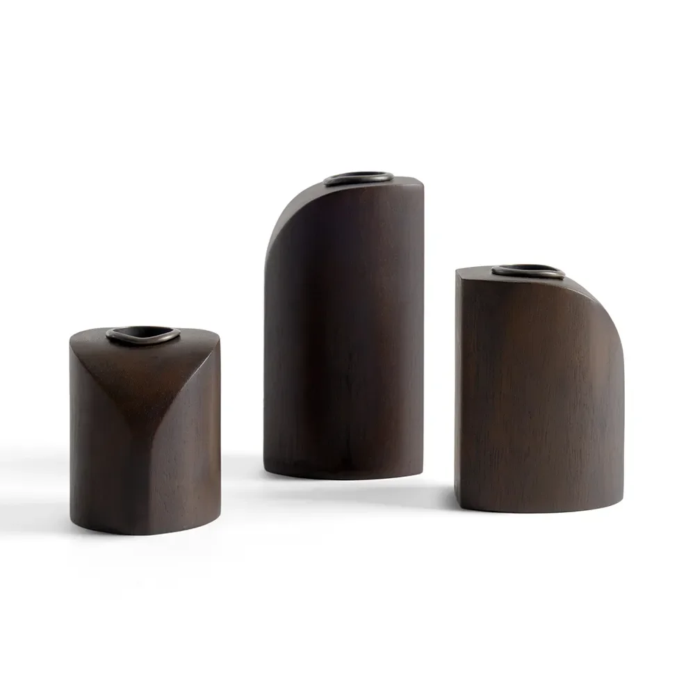 PI candle holders lacquered mahogany