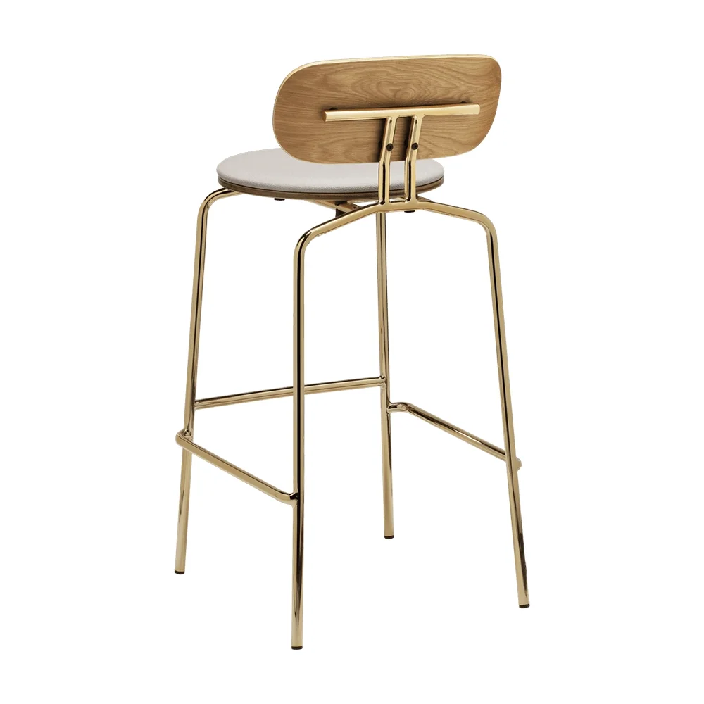 Curious Bar Stool Oak/Brass White Sands