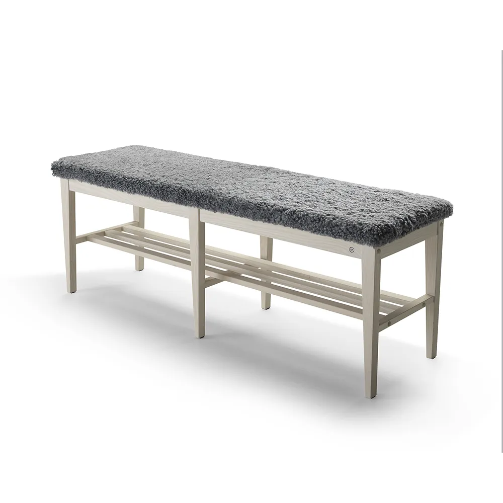 Nadja Bench 130 cm White oiled Ash/Sheepskin Light grey