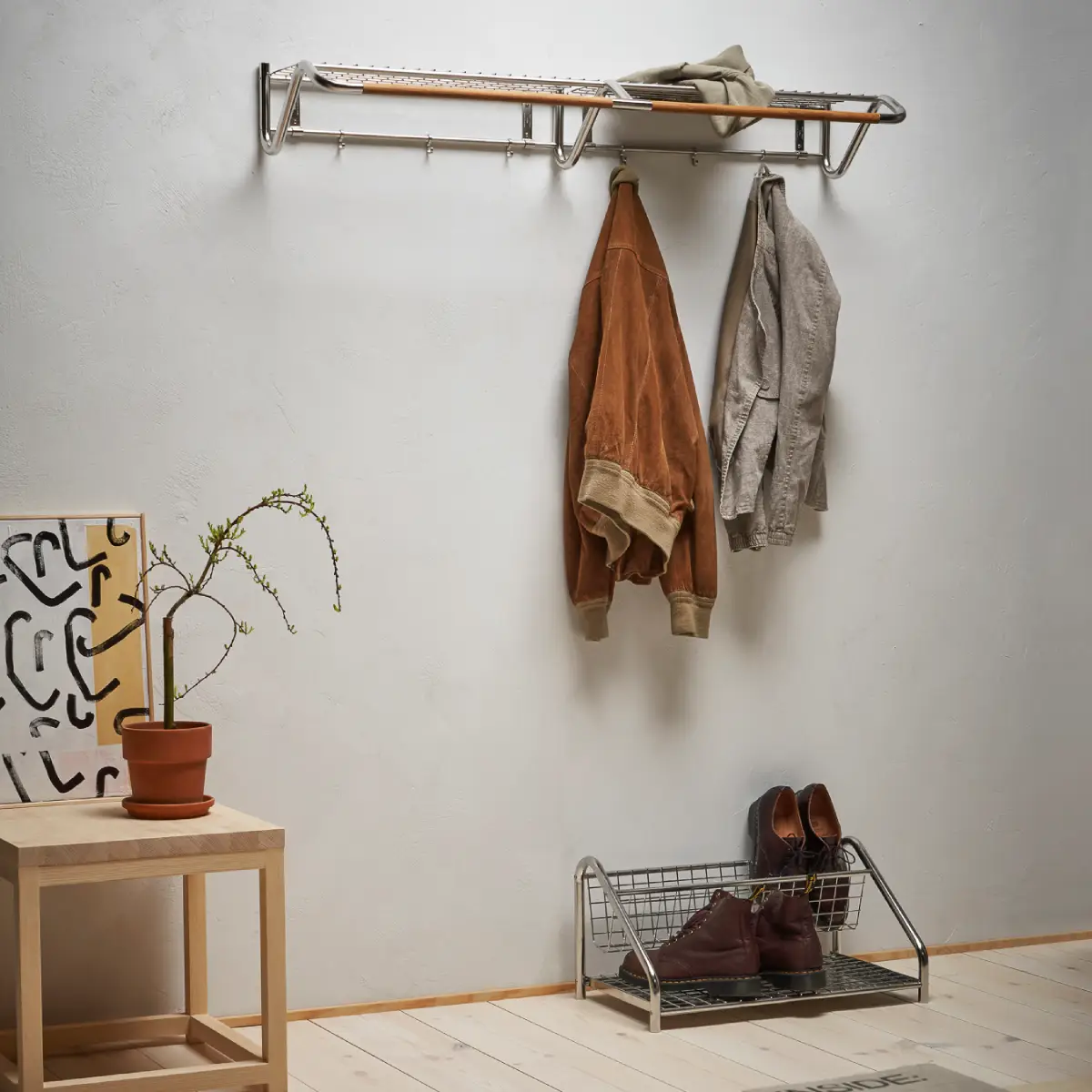 Funk Hat shelf 122 cm Rostfritt stål Oak