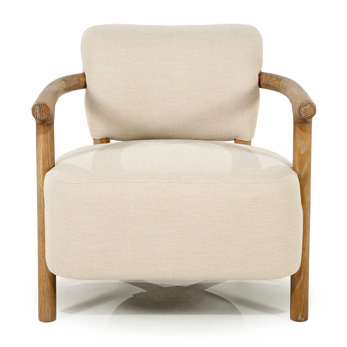 Ash Wood Armchair Glenn Herringbone Beige