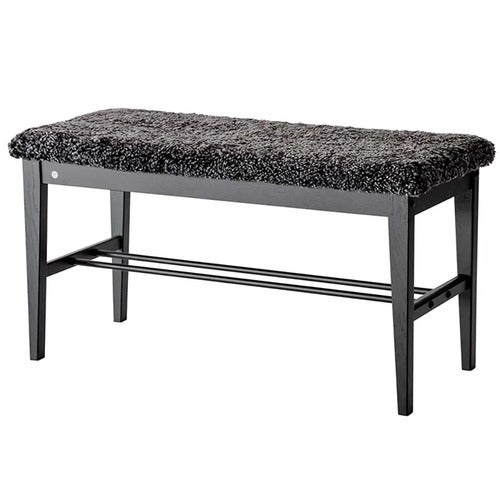 Cora Bench Black stained Oak/Sheepskin Dark grey