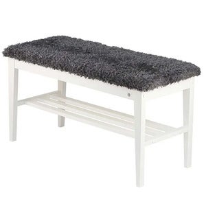 Nadja Bench White lacquered Birch/Sheepskin look dark grey