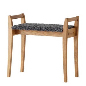 Meja Stool Lacquered Oak/Sheepskin Look Dark Grey