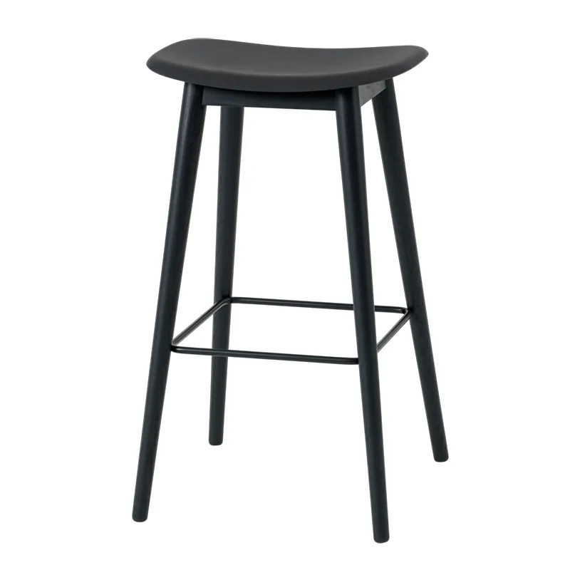 Fiber Bar stool high Wood Base - 75 cm - Black/Anthracite Black