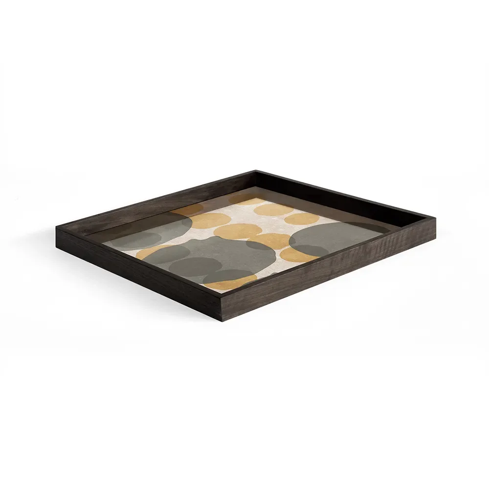 Layered Dots tray - glass - Cinnamon - square - L