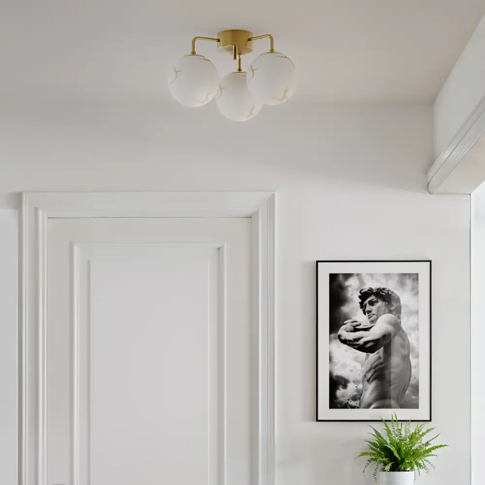 Bellagio ceiling lamp 3-lamps brass/white