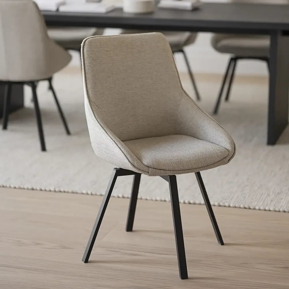Alison dining chair beige fabric/black metal legs