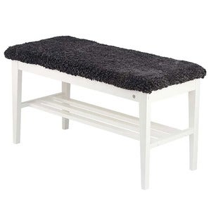 Nadja Bench White lacquered Birch/Sheepskin dark grey