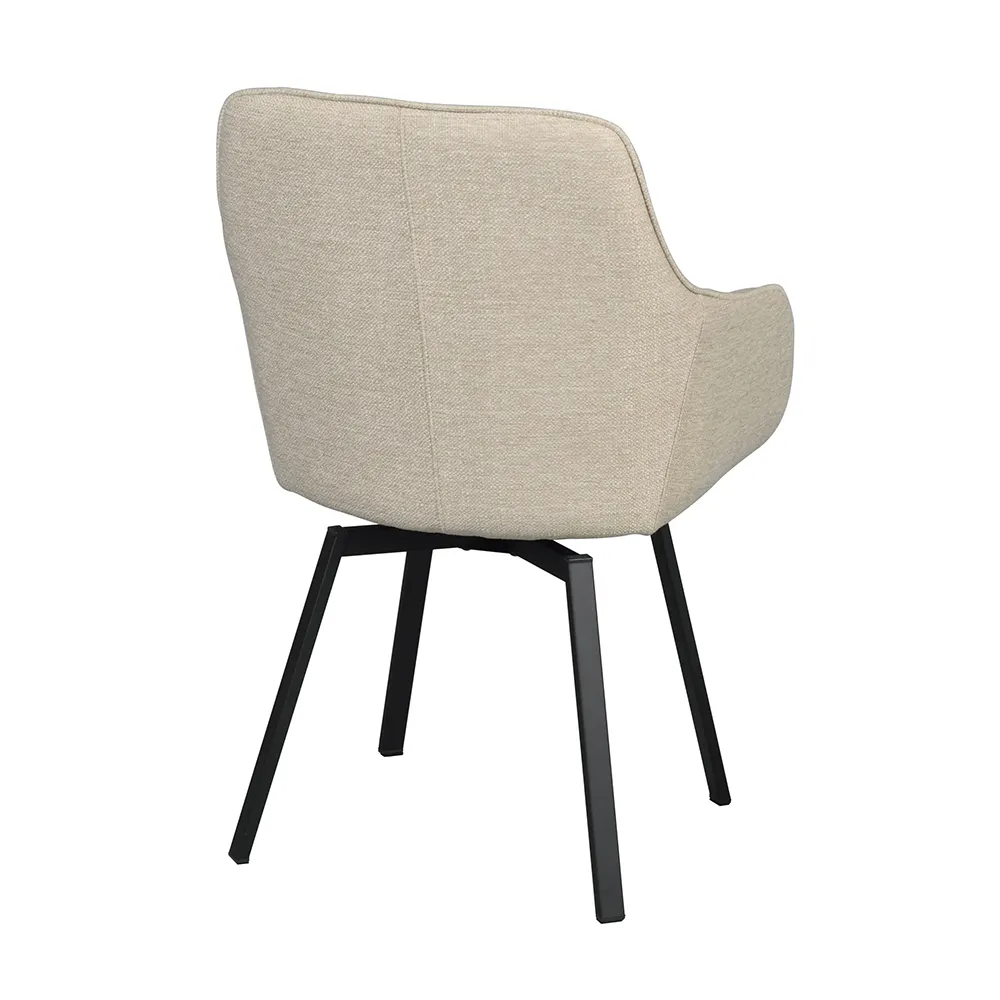 Alison chair with armrests lightbeige fabric/black metal legs