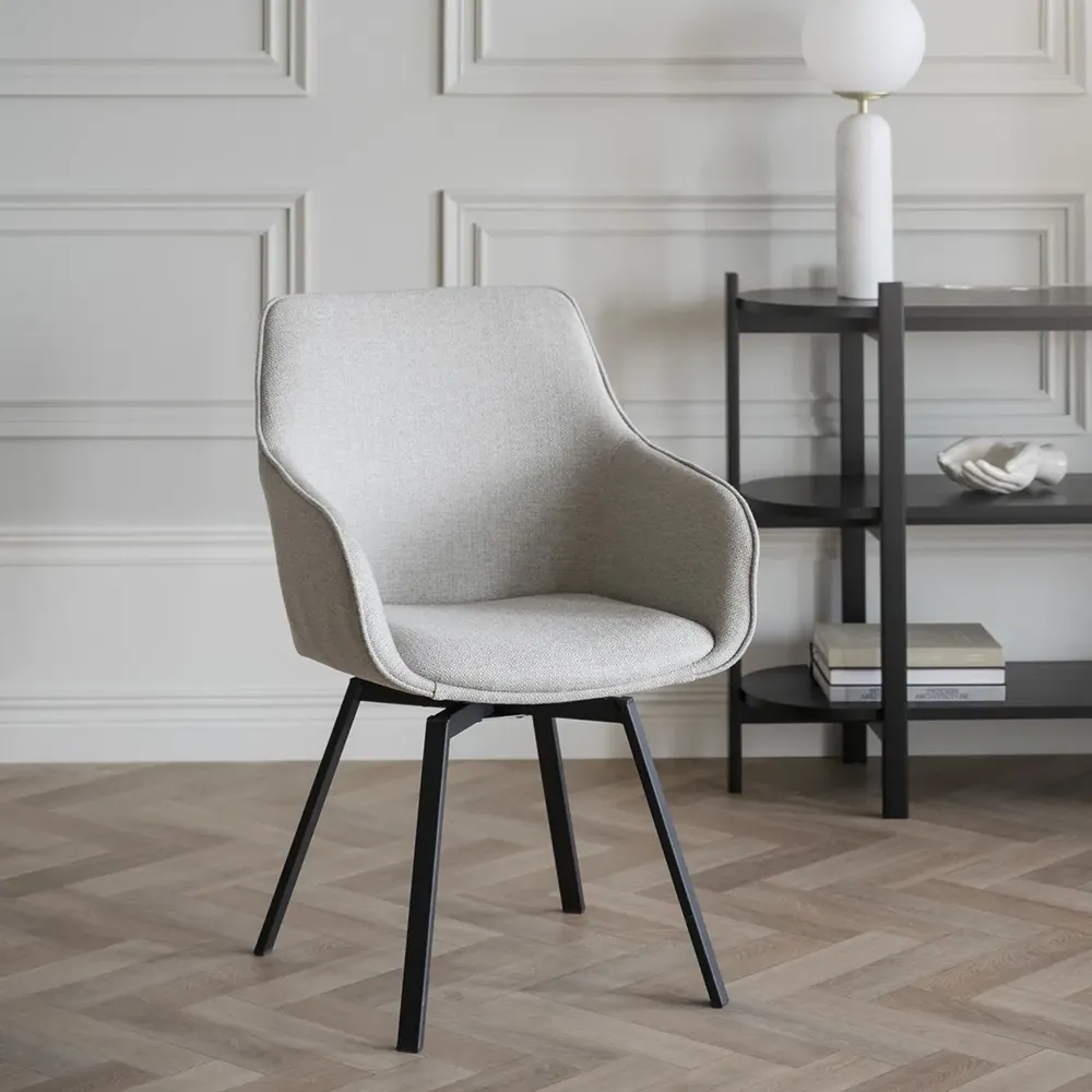 Alison chair with armrests beige fabric/black metal legs