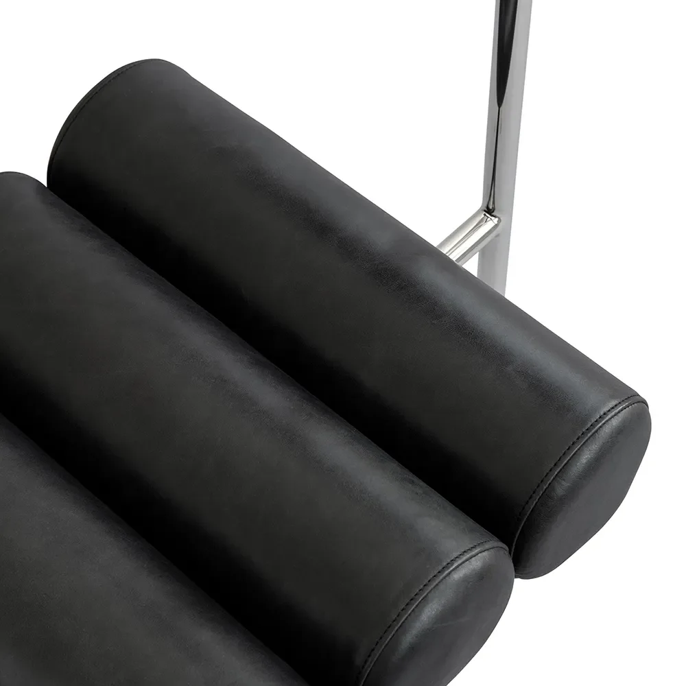 Hiro Dining Chair, Stainless Steel - Aniline Leather Black