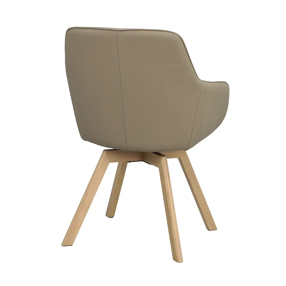 Alison chair with armrests beige leather/oak legs