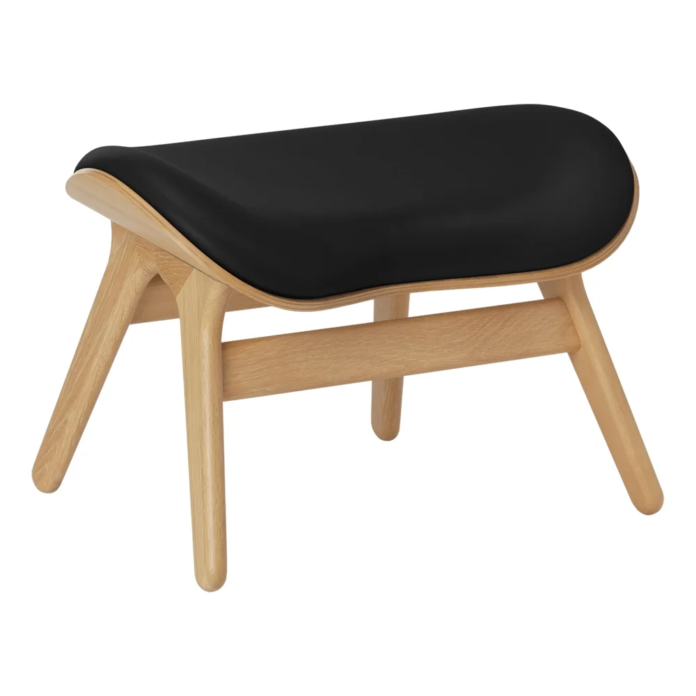 A Conversation Piece Ottoman Footstool Oak/Umage Leather Black