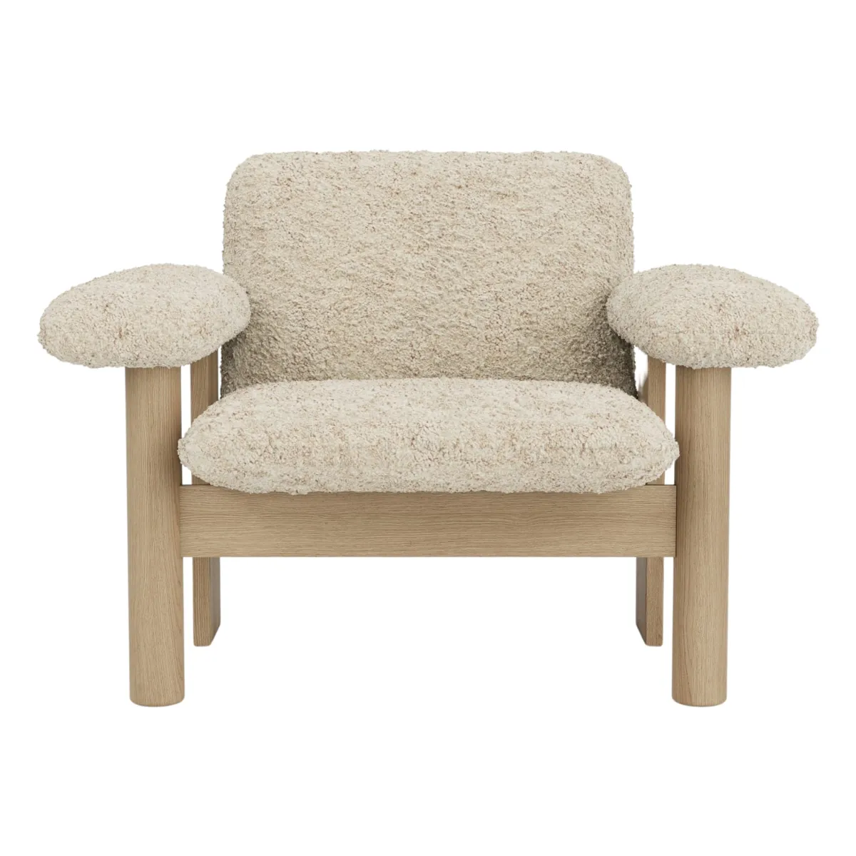 Brasilia Lounge Chair Fully Upholstered Low Back Four-Leg Base Solid Oak Natural Sheepskin Nevotex Nature