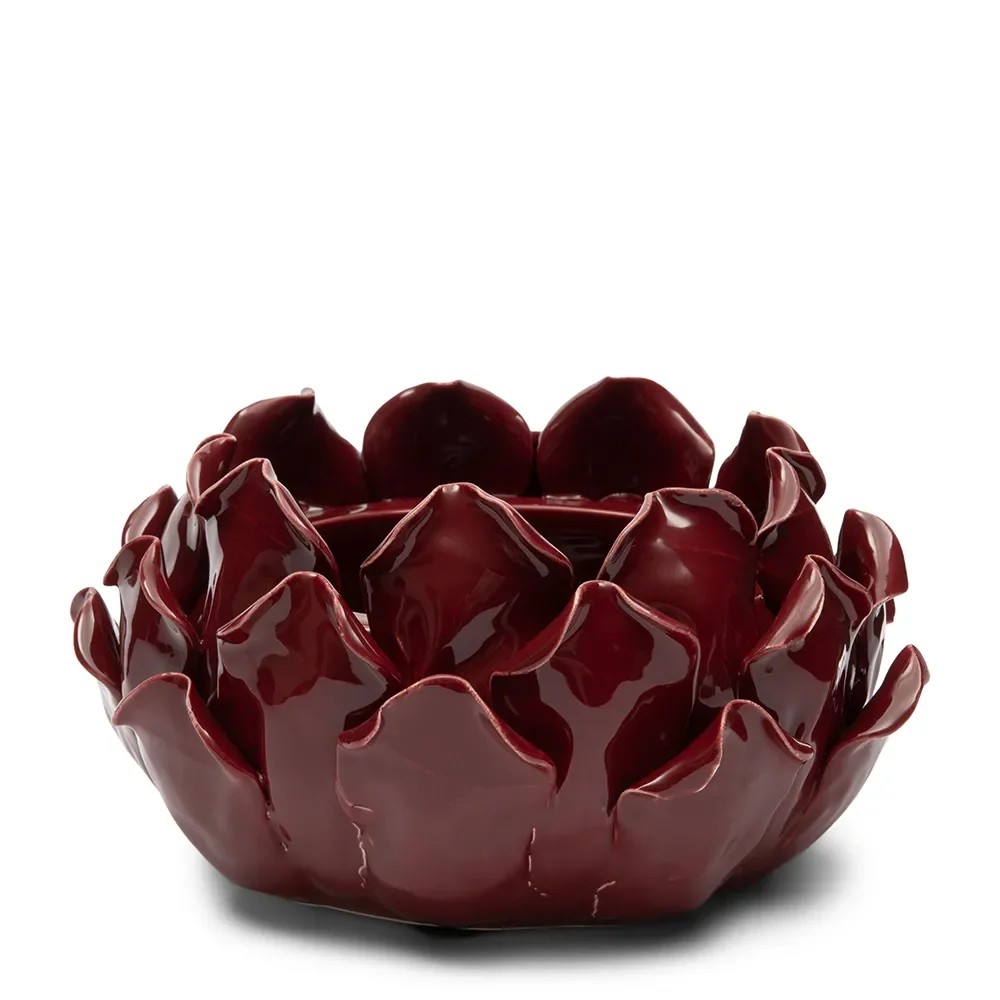 Ceramic Candle Holder Artichoke Bowl Burgundy