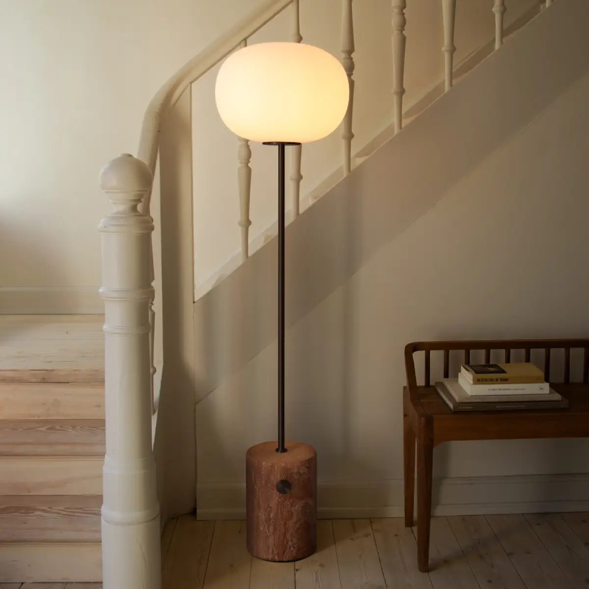 JWDA Floor lamp Travertine, Red/Brass, Bronzed