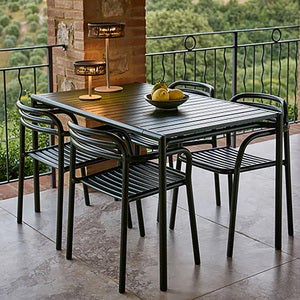 Bliss dining table incl. four chairs with armrests - Dark green aluminium