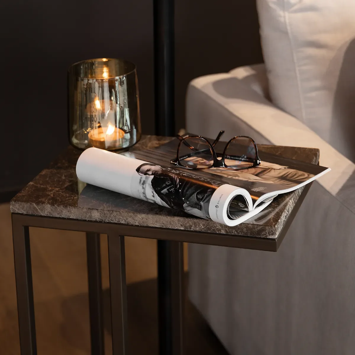 Marble Side Table Taro Slim Ash Brown