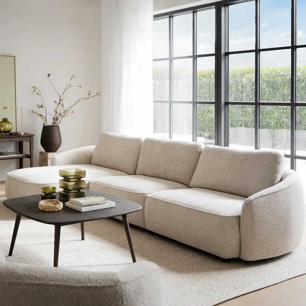 Norris sofa 4-seater sofa chaise longue left fabric Anna light beige