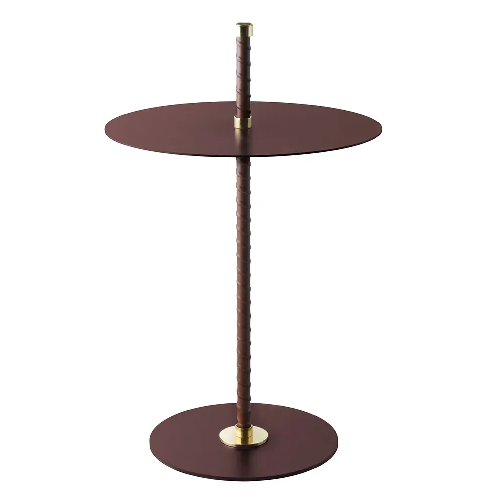 Cabaret side table Burgundy Leather, brass and steel