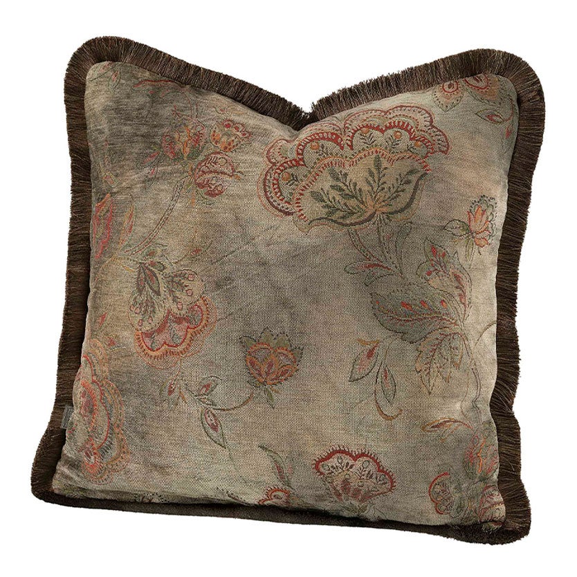 Miralago Flower Taupe Cushion Cover Fringe 60X60