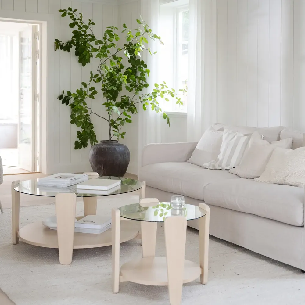 Arran coffee table Ø52 white pigmented oak/glass