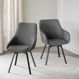 Alison chair with armrests grey fabric/black metal legs