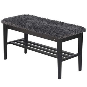 Nadja Bench Black stained Oak/Sheepskin look dark grey