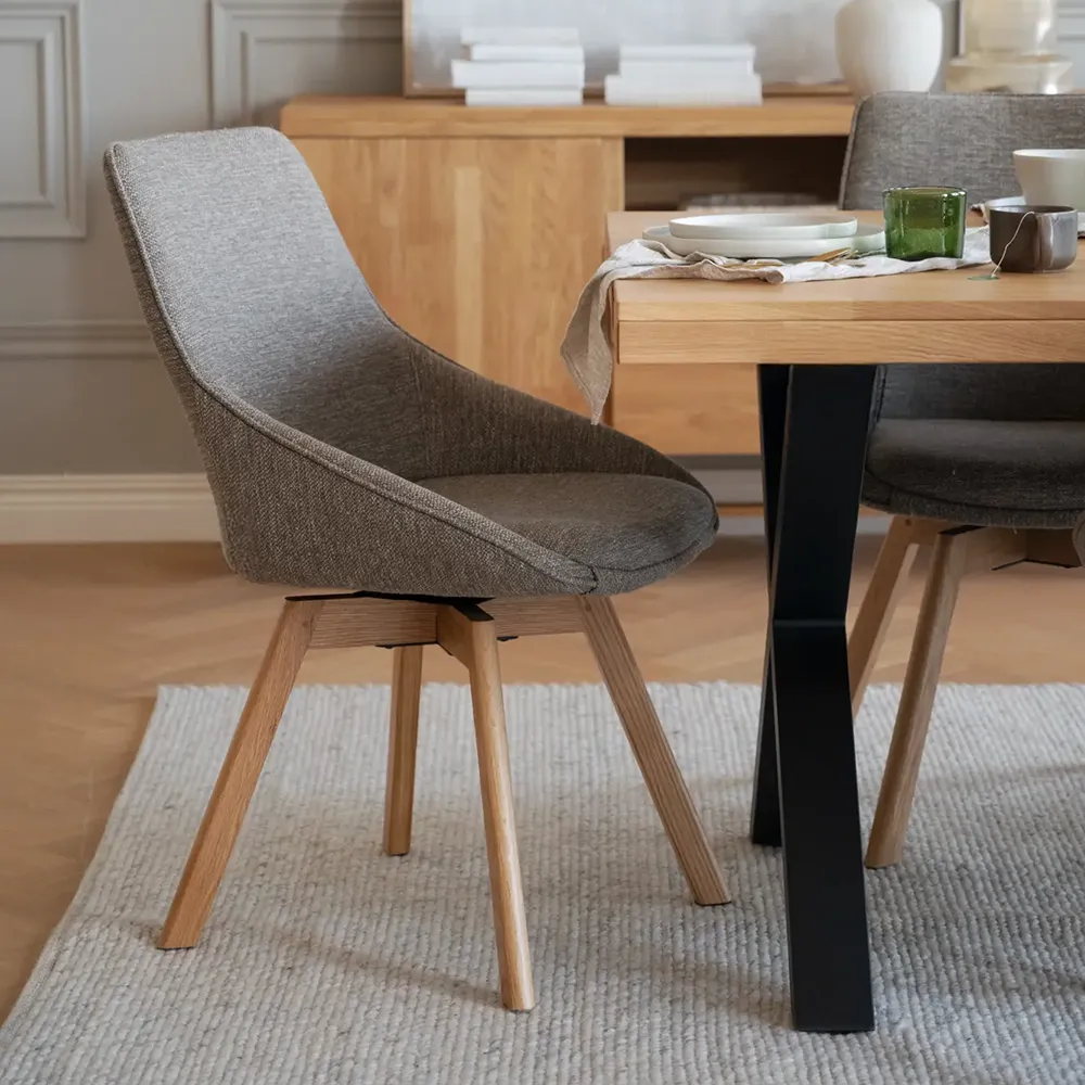 Alison dining chair darkbeige fabric/oak legs
