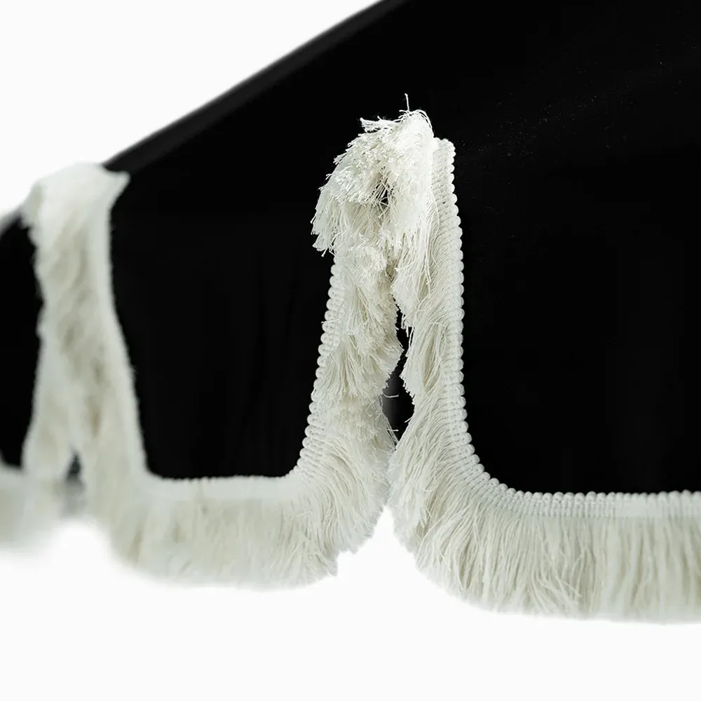 Parasol with fringes Ø240 cm Black