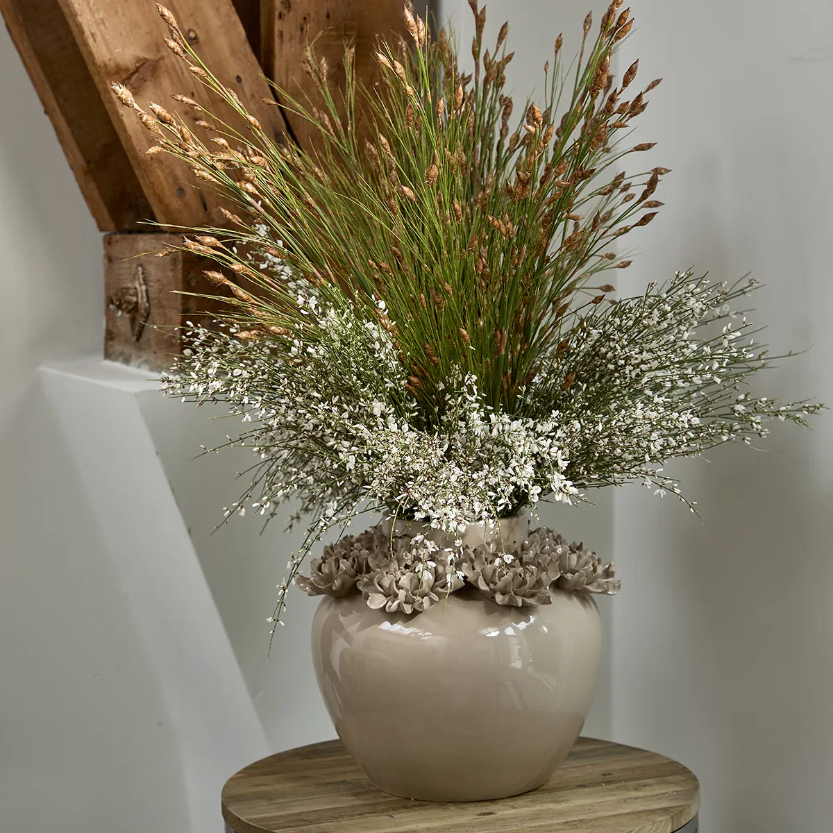 Handmade Vase Blossom Edge H31 cm Flax