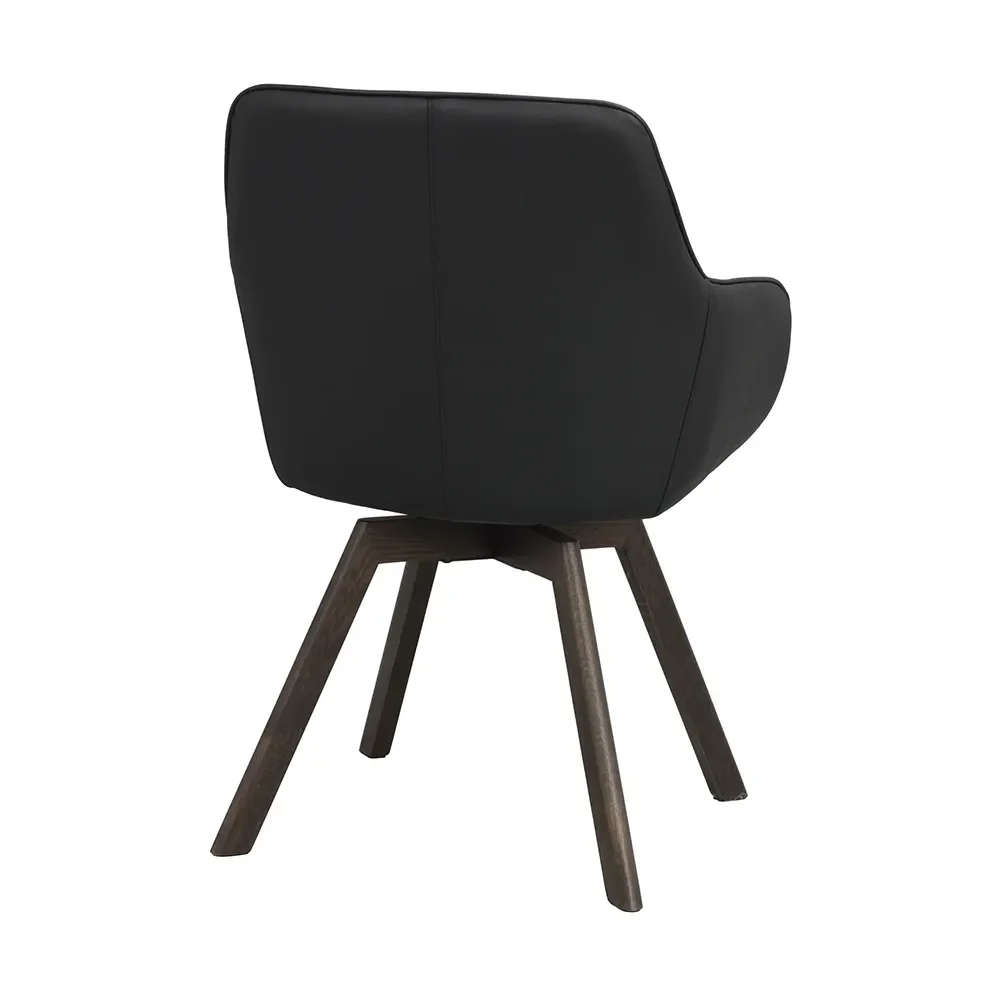 Alison chair with armrests black leather/brown oak legs