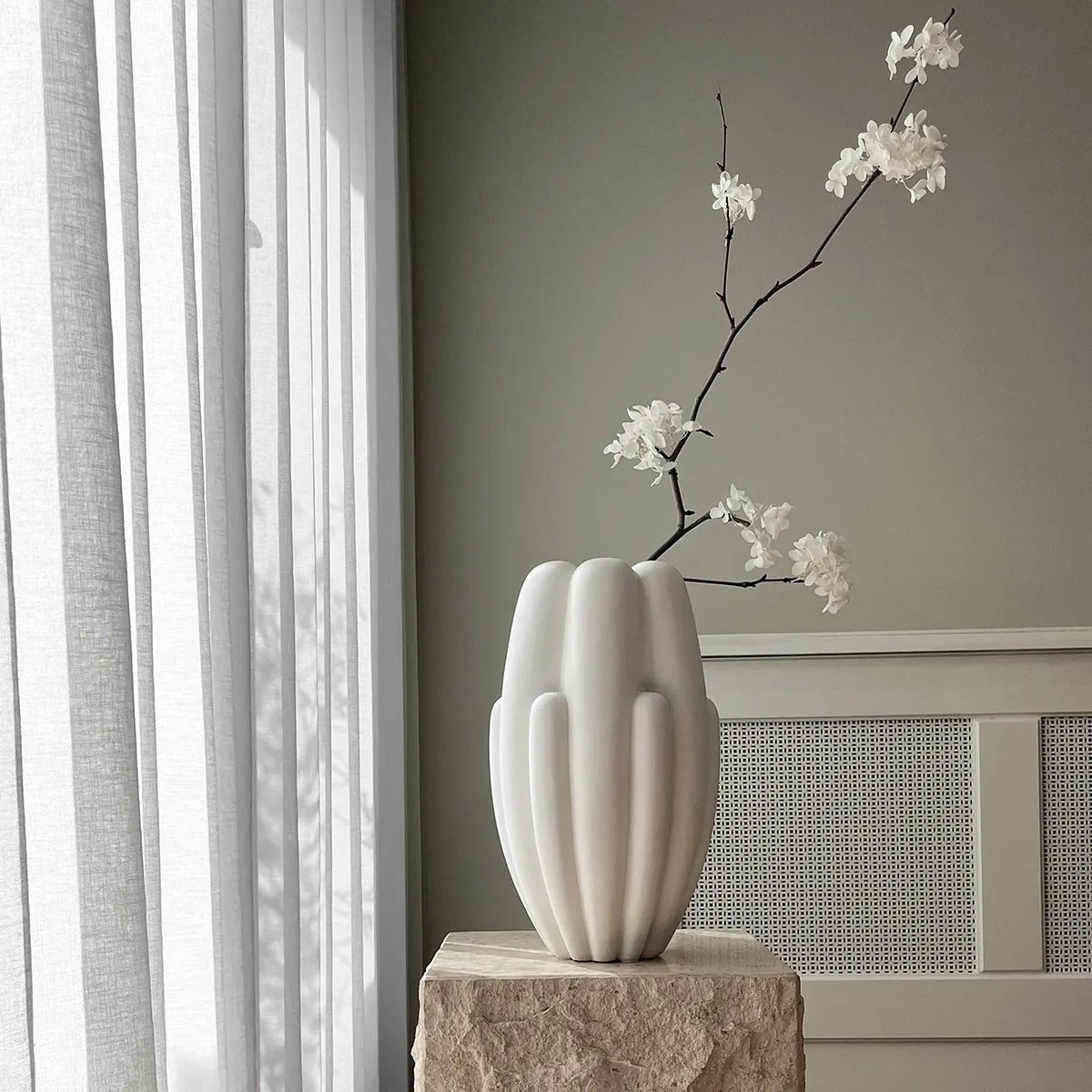 Handmade Vase Bloom Slim Mini Bone White H34 cm