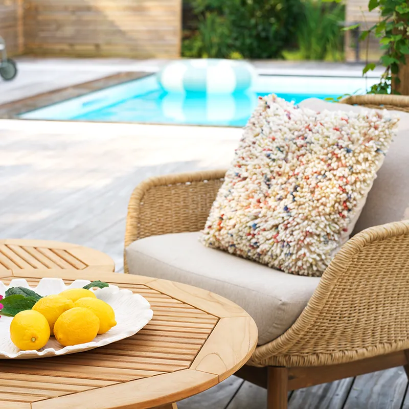 Lily armchair  Twist straw / Plush wheat / teak