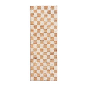 Handwoven Wool Rug Check 70x180 cm Off-White