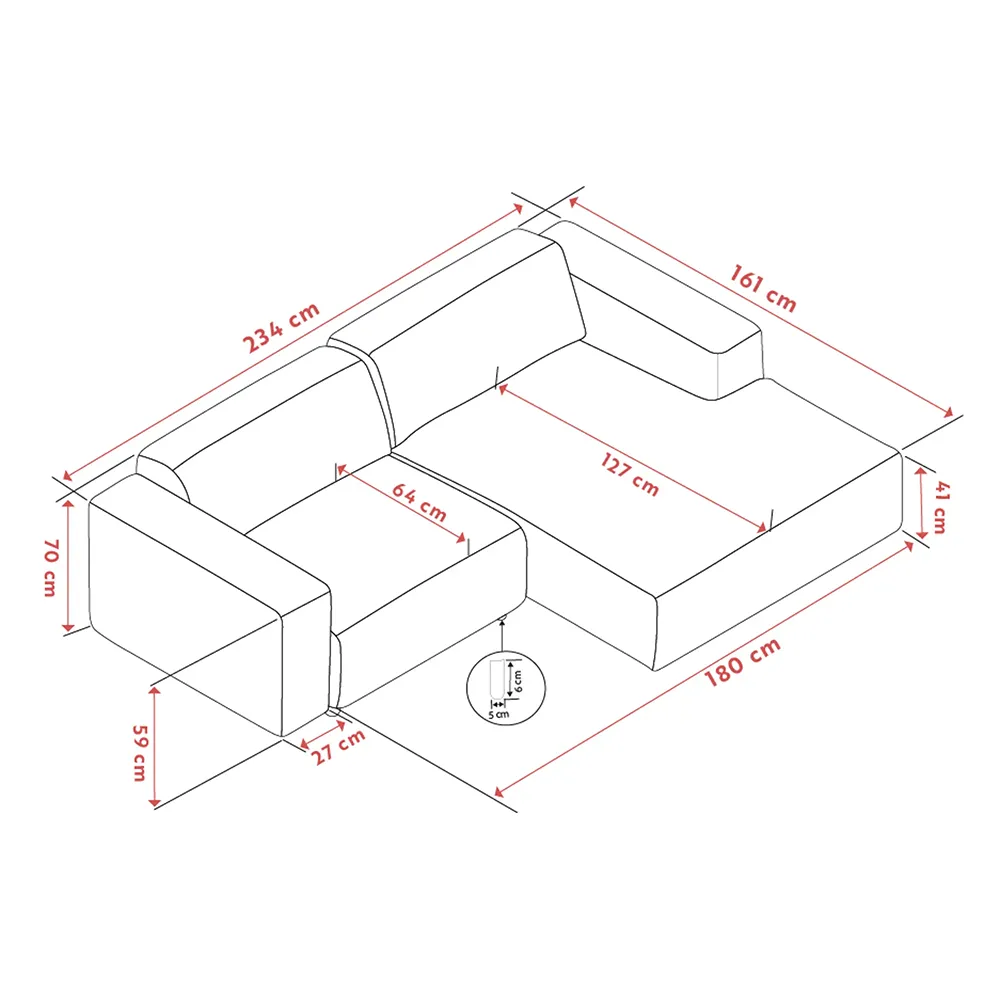 Willard sofa 3-seater sofa chaise longue right fabric Brenda beige